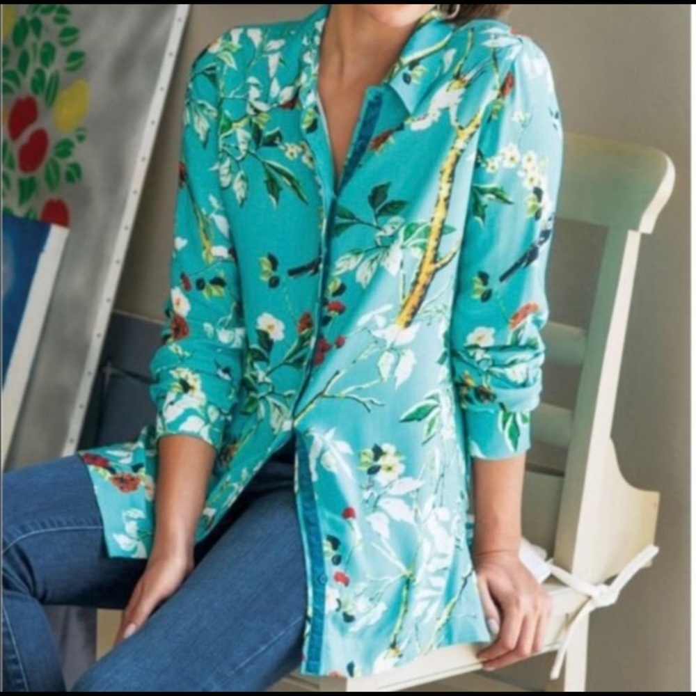 Soft Surroundings Turquoise Floral Tunic